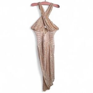 Fashion Nova Gold Asymmetrical Ruched Gown